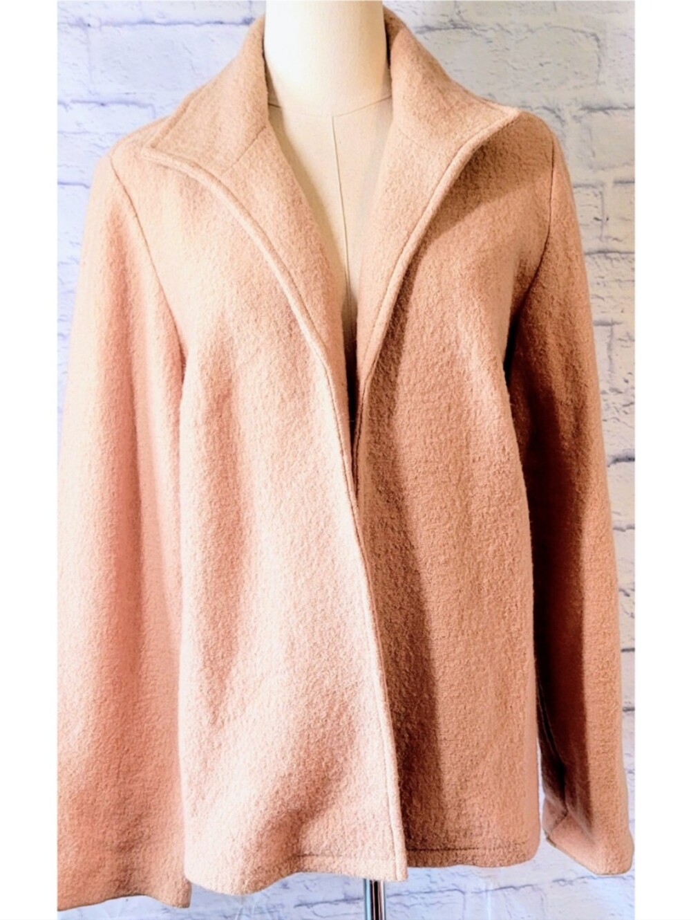 Chico's Womens Wool Cardigan Jacket Beige Size 1/S Open Front Heritage Career